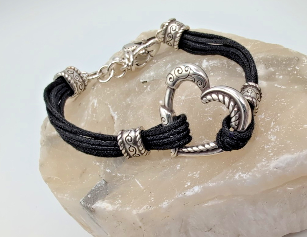 Brighton Heritage Heart Black Corded Silver Bracelet very nice 2 available